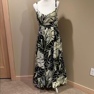 Joie Black, Green and Cream Leaf Print Maxi Dress